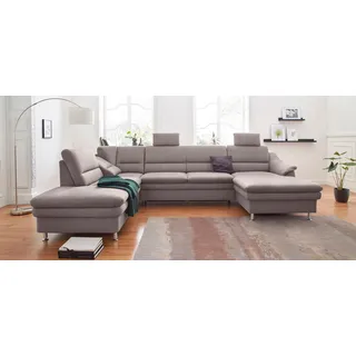 Wohnlandschaft SIT & MORE "Cardoso U-Form", grau (steel), B:324cm H:90cm T:90cm, Luxus-Microfaser 1 (100% Polyester);Luxus-Microfaser 2 (100% Polyester);Luxus-Microfaser ALTARA NUBUCK (100% Polyester), Sofas, Wohnlandschaft, mit Federkern und Kopfstützen, mit Schlaffunktion und Relaxfunktion