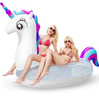 Subtail Super GrößE Einhorn Schwimmtier - Einhorn Luftmatratze Pool Spielzeug - Schwimminsel Aufblasbares Einhorn Pool Floß - Wasserspielzeug WasserhäNgematte Erwachsene Kinder(240 * 140 * 120CM)