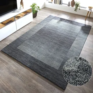 Wollteppich THEKO "Gabbeh Super, Handweb, auch als Läufer erhältlich, reine Wolle" Gr. 3, grau (grau, blau), B:120cm H:9mm L:180cm, Wolle, Teppiche, Wollteppich, Schlafzimmer, Wohnzimmer, Esszimmer, auch als Bettumrandung