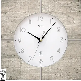 AMS 5547 Wanduhr Funk Funkwanduhr analog Beton-Optik grau eckig - Grau, Weiß