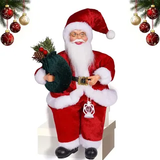 ESYFOR Weihnachtsmann Figur Sitzend 35cm/13.78 Zoll, Weihnachtsdekoration Ornament Puppe Traditionelle Rote Plüsch Weihnachtsmann Deko für Fenster Tisch Zuhause Weihnachtsfeier Dekoration