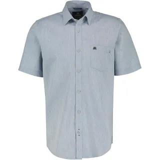 Leinenhemd LERROS "Lässiges Baumwoll-Leinenhemd, unifarben", Herren, Gr. S, Normalgrößen, blau (mid storm blau), 80% Baumwolle, 20% Leinen, Hemden Leinenhemd