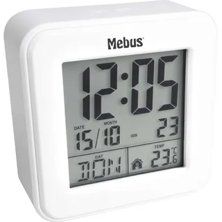 Mebus digitaler Funk-Wecker mit Thermometer, Beleuchtung und Kalender, kompakt & stabil / Farbe: Weiß / Modell: 25594 - Weiß