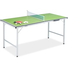 Relaxdays Tischtennisplatte, klappbarer Tischtennistisch mit Netz, 2 Schläger, 3 Bälle, HxBxT: 70 x 70 x 150 cm, grün