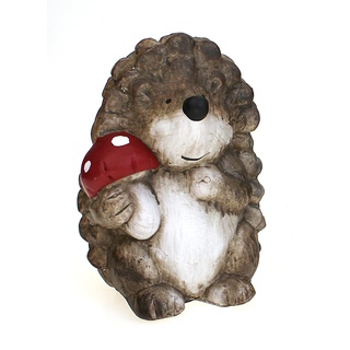 TEMPELWELT Deko Figur Gartenfigur Igel 14,5 cm, Polystein braun beige, Dekofigur Igelchen zum Hinstellen mit Pilz Gartendeko Herbstdeko Sommerdeko