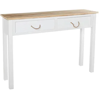 DRW Konsolentisch für den Eingangsbereich mit 2 Schubladen aus MDF und Deckel in Weiß und Natur, 110 x 30 x 81 cm