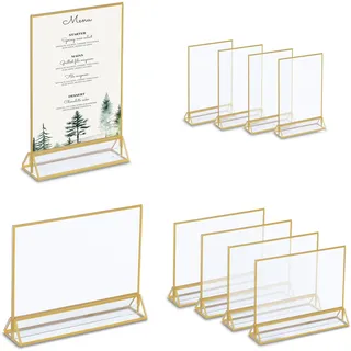 Relaxdays Tischaufsteller, 10er Set, A5, Hoch-& Querformat, Speisekarte, Hochzeit, Acrylaufsteller, transparent/Gold