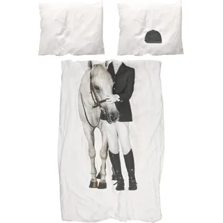 Snurk Kinder Baumwolle Bettwäsche Pferd Amazone 200x220 + 80x80 cm - Weiß