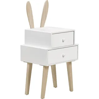 BELIANI Nachttisch Weiß Paulowniaholz u. MDF-Platte 2 Schubladen Hasenohren Tiermotiv Modern Skandi Kinder Nachtkommode Nachtschrank Schlafzimmer - Weiß, Braun