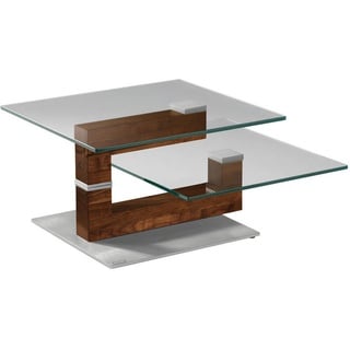 Venjakob Couchtisch , Nussbaumfarben, Edelstahlfarben , Holz, Metall, Glas , Nussbaum , furniert , rechteckig , C-Form , 70x41x93-129 cm , Wohnzimmer, Wohnzimmertische, Couchtische, Couchtische Glas