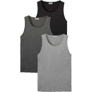 Tanktop BONPRIX, Damen, Gr. 64 (3XL), grau (grau meliert, anthrazit meliert, schwarz), Jersey, Obermaterial: 70% Baumwolle, 30% Viskose, mehrfarbig, meliert, unifarben, regular fit hüftbedeckend, Rundhals, Tops Tanktop, Regular Fit, Rundhalsausschnitt