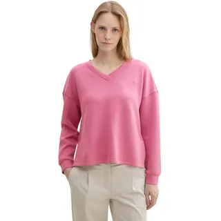 Sweatshirt TOM TAILOR "Scuba", Damen, Gr. XL (42), pink (pink velvet), Jersey, Obermaterial: 51% Polyester, 42% Viskose, 7% Elasthan, unifarben, regular fit taillenlang, V-Ausschnitt, Bündchen, Sweatshirts Sweatshirt, mit V-Ausschnitt