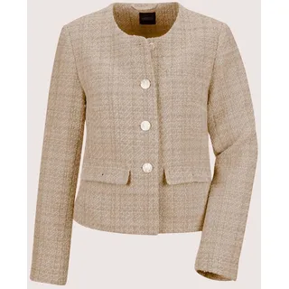 Jerseyblazer MADELEINE "Blazer Eleganter Tweed-Kurzblazer mit Metallknöpfen", Damen, Gr. 42, beige, Obermaterial: 80% Polyester PES. 20% Wolle WO., Modern, normal, Blazer Jerseyblazer, Edle Metallknöpfe