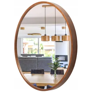 STOLARNIA PIKA Wandspiegel mit Holzrahmen (80 cm) - Spiegel Rund Holz Nussbaum - Runder Badspiegel für Badezimmer, Flur, Wohnzimmer, Schlafzimmer - Braun, Dunkelbraun