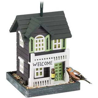 Relaxdays Vogelfutterhaus, Holz, zum Aufhängen, Landhaus, HBT 23,5x18x18 cm, Balkon, Futterstelle, Wildvögel, mehrfarbig