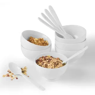 Porzellan Müslischalen mit Löffel Set 12 tlg.