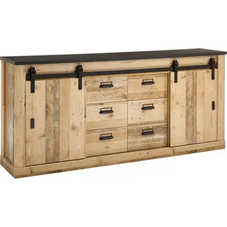 Home affaire Sideboard "Sherwood, Kommode im Industrial-Style, Schrank, Stauraumelement" mit Scheunentorbeschlag & Apothekergriffen, in 2 Farben erhältlich, old style hell dekor