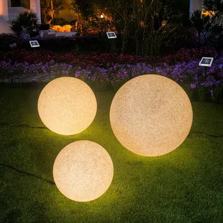 esotec Solarleuchte Kunststoff Ø30/40/50 cm 3er Set grau/weiß