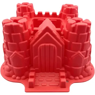 GMMH Silikonbackform XXL Burg Schloss Form (Rot), Antihaft Kuchenform Kuchen Backform Brotbackform Obstbodenform