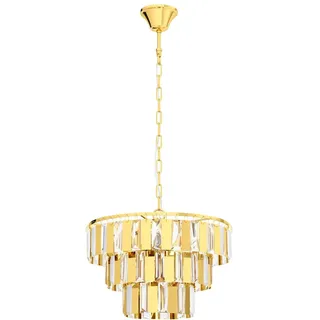 EGLO Pendelleuchte Erseka, 5 flammige Hängelampe Modern, Elegant, Hängeleuchte aus Stahl in Messing und Kristall in Klar, Esstischlampe, Wohnzimmerlampe hängend mit E14 Fassung, Ø 38,5 cm