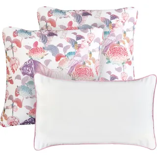 BELIANI Gartenkissen 3er Set Mehrfarbig Polyester Blumenmuster 45x45 cm u. 30x50 cm Wasserabweisend Dekokissen mit Füllung für Garten Terrasse Balkon - Bunt, Rosa, Violett, Weiß