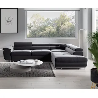 GUTTO Eckcouch CRUX Ecksofa Couch Schlaffunktion Bettkasten Samt Verstellbare Kopfteil GRAU - Grau, Dunkelgrau