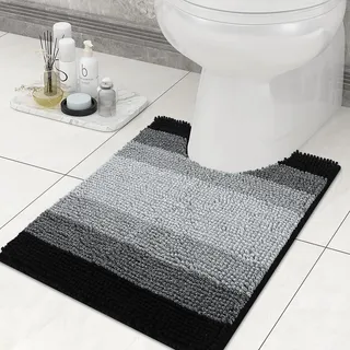 Homaxy Chenille Badezimmerteppich Saugfähig Weich Badteppich Toilette mit Ausschnitt 50 x 60 cm, Badematte rutschfest Stand-WC, Waschbar Badvorleger für WC, Schwarz