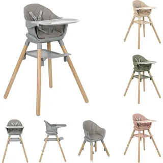 KIKKABOO Kinderhochstuhl Woody 3 in 1 Holzbeine Kinderstuhl Fußstütze Tablett grau - Grau