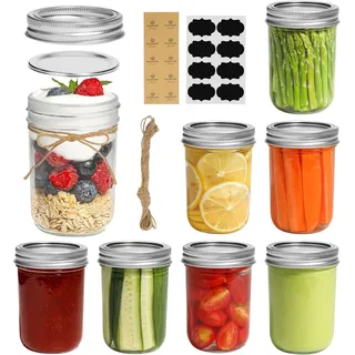 ComSaf 240ml Einmachgläser mit Deckel 8 Stück Mason Jar, Vorratsgläser für Lebensmittel für Marmelade, Honig, Joghurt, Gurken und Bohnen Overnight Oats Gläser Marmeladengläser mit Schraubdeckel