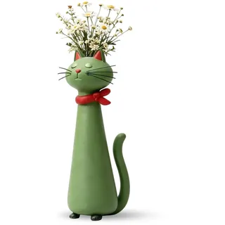 Katze Blumenvase, Handgefertigte Lustige Katzenvase, Desktop Katzenvase, Whimsical Decor Vase Geeignet für Blumen, Regal, Kaminsims, Hochzeit, Schlafzimmer, Esstischdekoration (Dunkelgrün)
