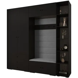 Abiks Möbel Garderoben-Set 236,7/240/47 , Schwarz, Grau, Schwarz , Holz , Nachbildung , 13 Fächer , 240x236.7x47 cm , Garderobe, Garderoben-Sets & Garderoben-Serien, Garderoben-Sets