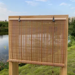 XiuXiu Bambusrollo Bambus Rollos Raffrollos Rollo aus Bambus aussenbereich sichtschutz Sonnenschutz Jalousie für Fenster und Türen,Goldbraun,B102 x H122 cm