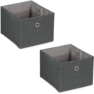 Relaxdays Aufbewahrungsbox, kleine Ordnungsbox aus Stoff, 2er-Set, HxBxT: 16x20,5x25 cm, faltbarer Regalkorb, Dunkelgrau