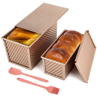 2 Stück Brotbackform mit Deckel – Antihaft-Backform mit Deckel für Brot, Kuchen & Gebäck, Brioche-Form, inklusive 1 Silikonspatel und 1 Silikonpinsel.