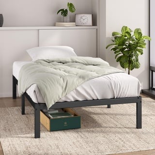 Zinus Elias Bett 100x200 cm - Höhe 36 cm mit Stauraum unter dem Bett - Metall-Plattformbettrahmen - Schwarz