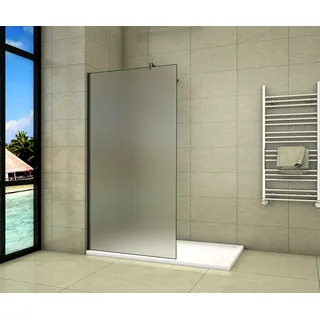 Aica Sanitär Duschwand Walk In Dusche 140cm Duschabtrennung 10mm NANO Milchglas Glas Duschtrennwand 200cm Höhe Splitterschutzfolie mit Schwarzen Anbauteilen