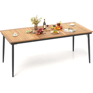 COSTWAY Gartentisch mit Schirmloch, 200x90cm, Terrassentisch für 8 Personen, rechteckiger Balkontisch aus Akazienholz, Outdoor-Esstisch - Naturbelassen, Schwarz