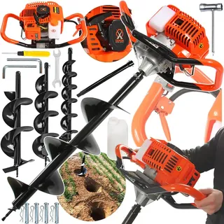 Benzin Erdbohrer 62ccm 5,2 PS Erdlochbohrer Pfahlbohrer Erdbohrgerät + 300ml Öl