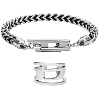 Diesel Herren Silber-Ton Edelstahl Armband und Ohrringe, Set