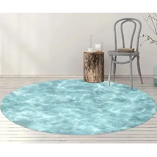 Tadi & Imperio1979 Runder Vinylteppich für Jugend, 100 cm, für Wohnzimmer, Küche, Design Meeresküste, blau, waschbar, rutschfest.