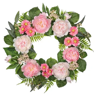 Arborus Türkranz Ganzjährig 60 CM Blumenkranz Künstlich Pfingstosen Kunstblumen Hortensie Dekokranz Sommerkranz Haustür Eingangstür Türschmuck Wanddeko für Wohnzimmer Schlafzimmer Esszimmer Badezimmer