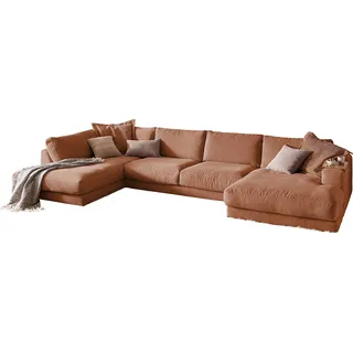 KAWOLA Sofa MADELINE Wohnlandschaft U-Form Cord rost Longchair rechts