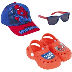 Marvel Spiderman Clogs Sonnenbrille und Hut für Jungen, Avengers Sommer Sandalen, Größe EU 32/33