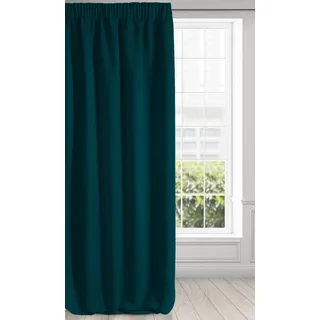 Eurofirany Logan Vorhang Blickdicht, Blackout, Satin Verdunkelungsvorhang mit Kräuselband-1 STK. Elegant, Glatt, Einfarbig, Wohnzimmer, Schlafzimmer, Petrol, 135x270 cm