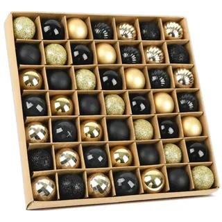 Hanwin Weihnachtskugeln, Kunststoff, Mini, Klein, 49 Stück, Schwarz Gold, Weihnachtsschmuck zum Dekorieren von Weihnachtsbäumen, Kaminsimsen, Weihnachtskränzen, Türen (Schwarz Gold 3cm 49 Stück)