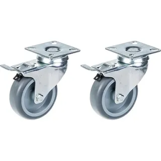 75mm 3" Rolle grau gummibereift, drehbar mit Bremse, 120kg Tragkraft, 2er Set