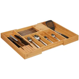 Relaxdays Besteckkasten , Hellbraun , Holz, Holzwerkstoff , 56x5x43 cm , Küchenzubehör, Küchenhelfer, Besteckeinsätze