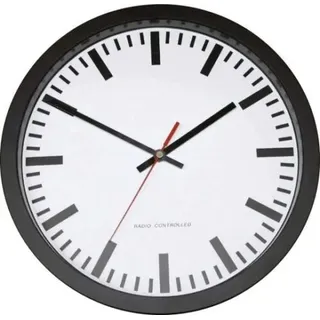 Funk Wanduhr 56805 30 cm Schwarz Bahnhofsuhr Radio Controled DCF-77