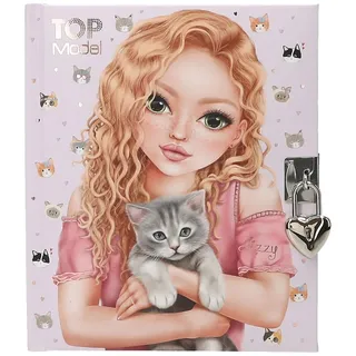 DEPESCHE 13569 TOPModel Kitty and Doggy - Tagebuch mit Herz-Schloss und Schlüssel, Buch in Lila, mit Model Motiv, Katzen Muster und 192 linierten Seiten