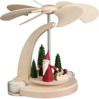 seiffener volkskunst eg schauwerkstatt Bogenpyramide klein Motiv Weihnachtswichtel mit Schlitten BxHxT =22x18x22cm NEU